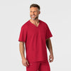 WonderWORK Men's V-Neck Scrub Top - Red front detail