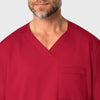 WonderWORK Men's V-Neck Scrub Top Red front detail