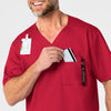 WonderWORK Men's V-Neck Scrub Top Red side detail 1