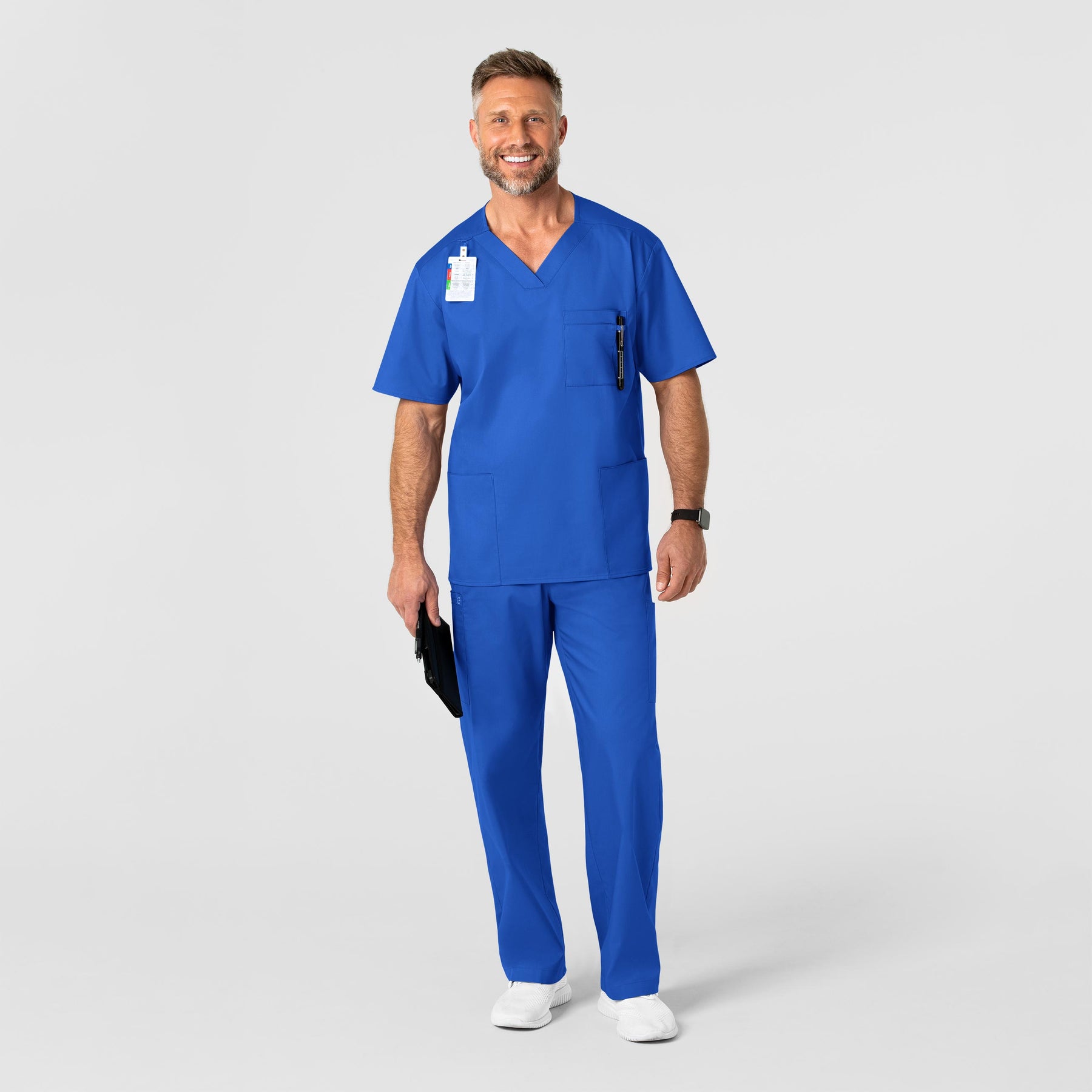 WonderWORK Men's V-Neck Scrub Top Royal full scrub set