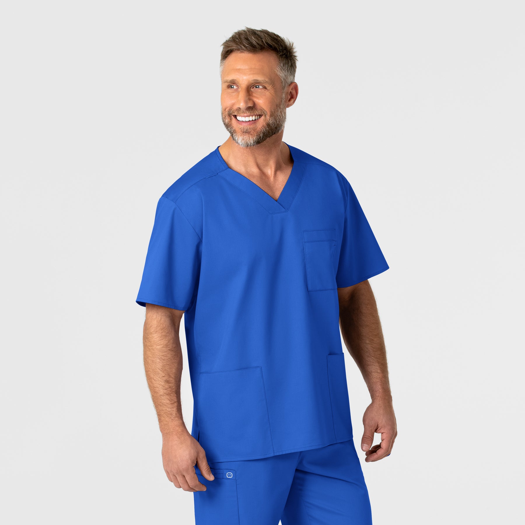 WonderWORK Men's V-Neck Scrub Top - Royal front detail