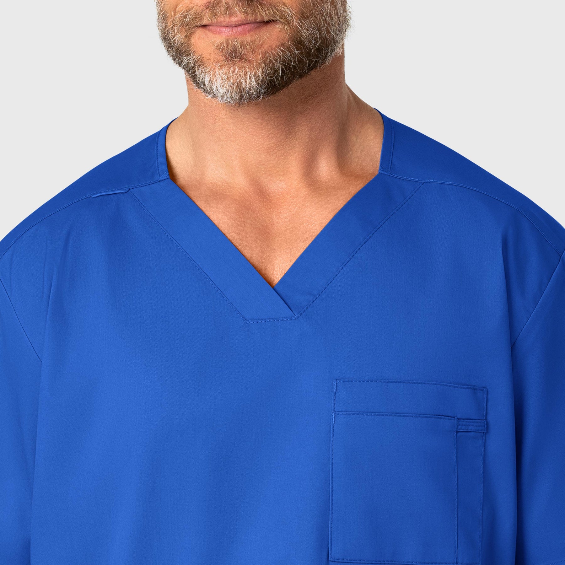 WonderWORK Men's V-Neck Scrub Top Royal front detail