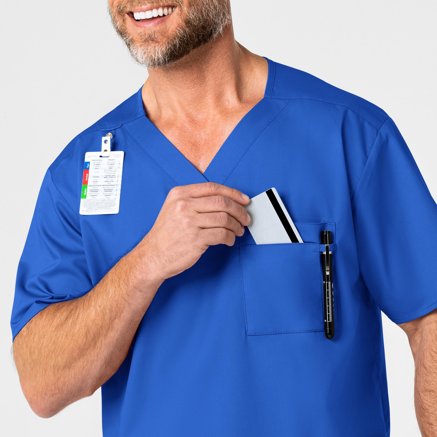 WonderWORK Men's V-Neck Scrub Top Royal side detail 1