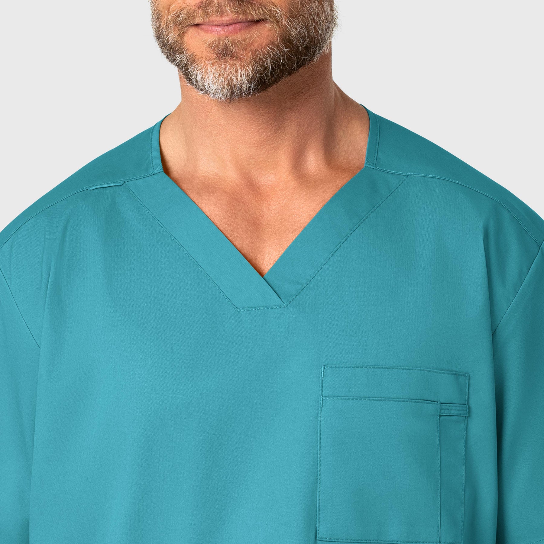 WonderWORK Men's V-Neck Scrub Top Teal Blue front detail
