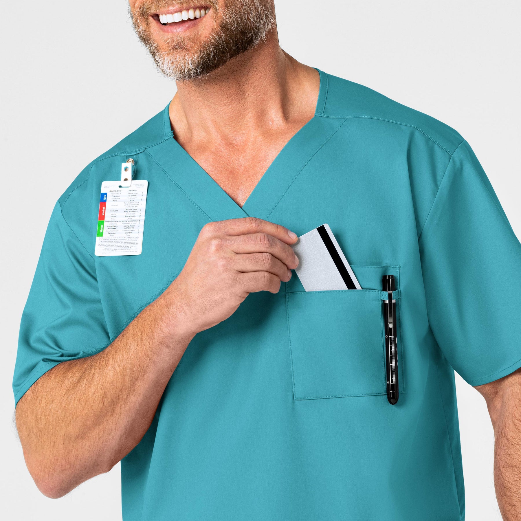 WonderWORK Men's V-Neck Scrub Top Teal Blue side detail 1