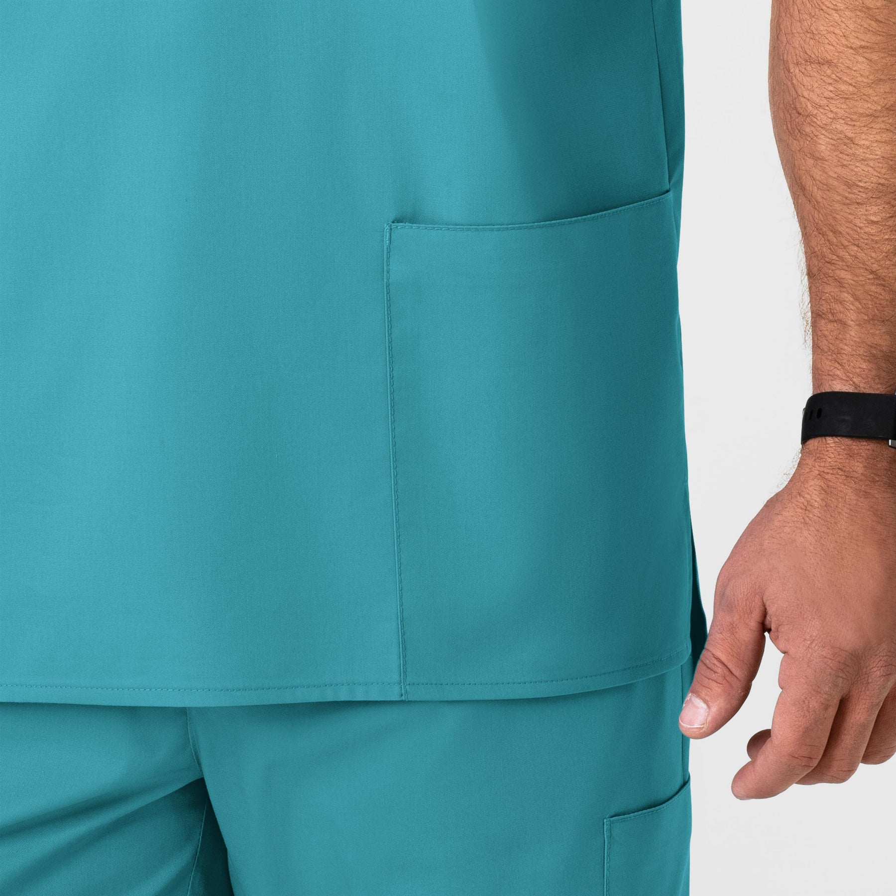 WonderWORK Men's V-Neck Scrub Top Teal Blue side detail 2