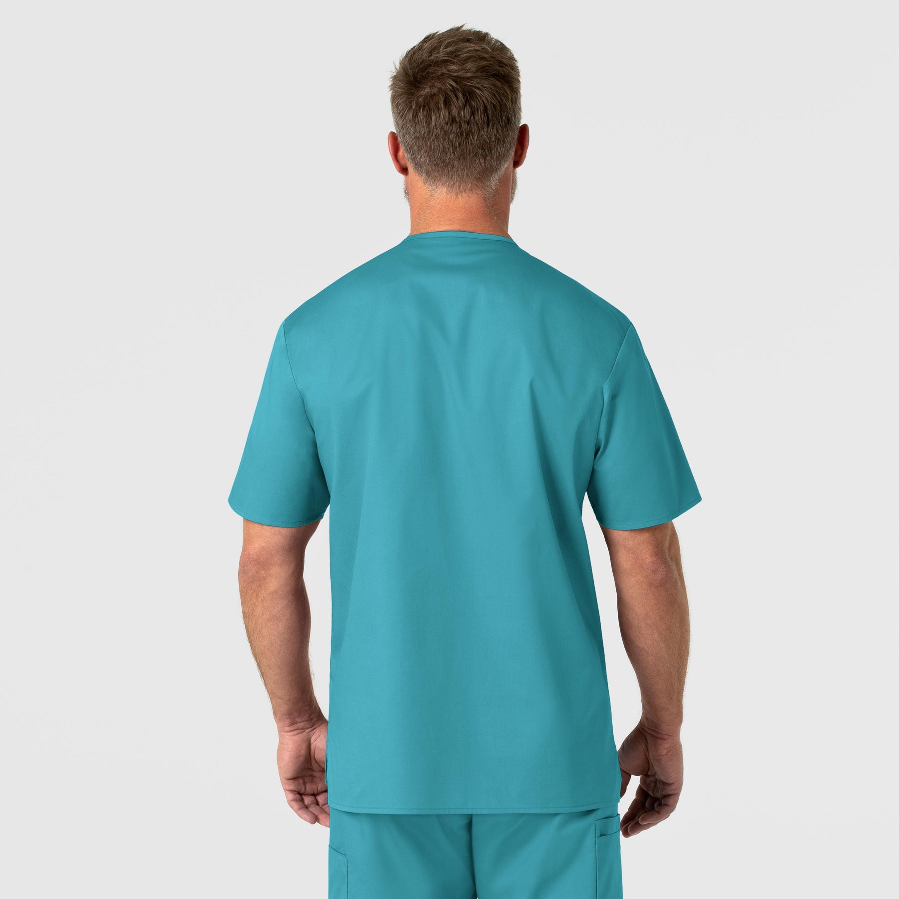 WonderWORK Men's V-Neck Scrub Top Teal Blue back view