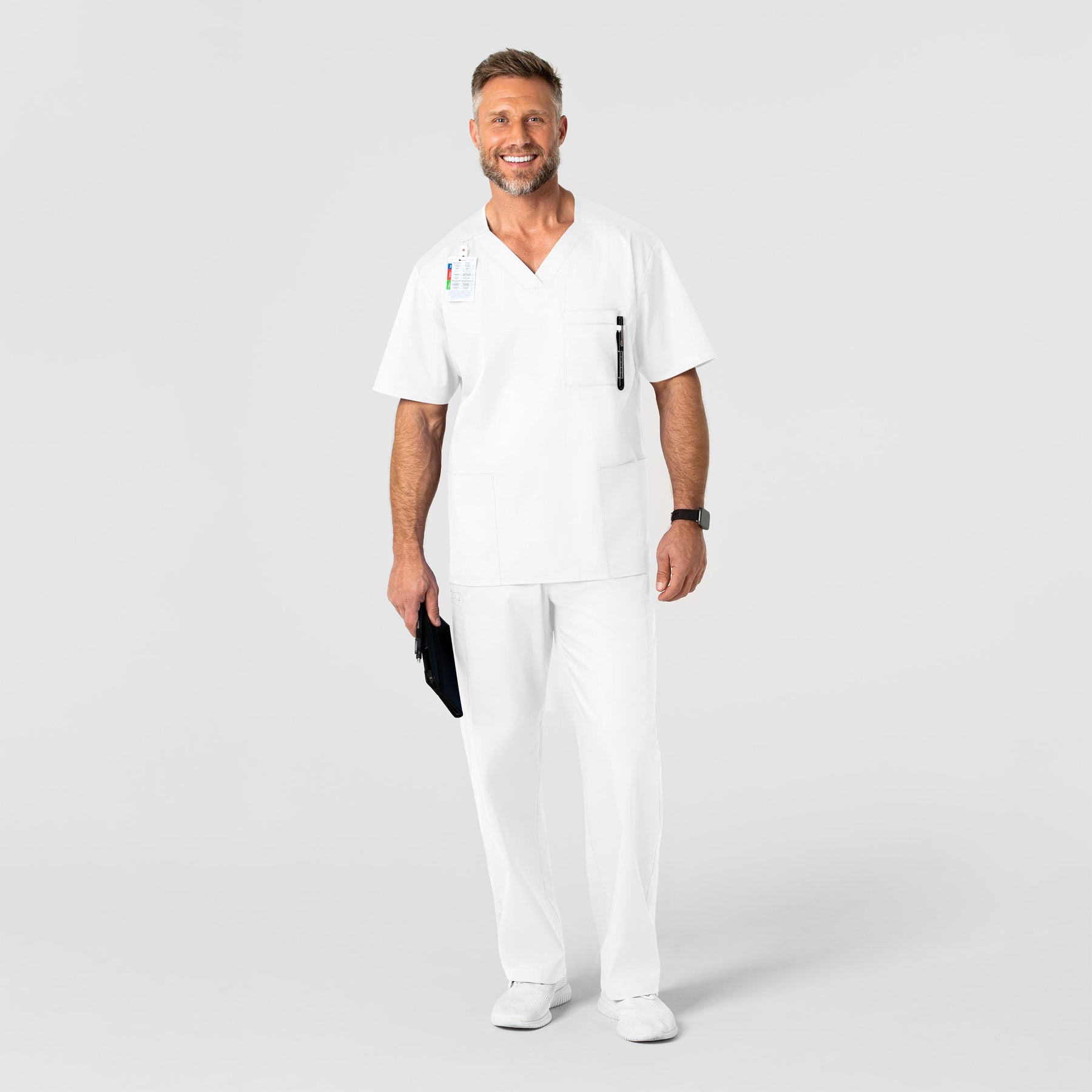 WonderWORK Men's V-Neck Scrub Top White full scrub set