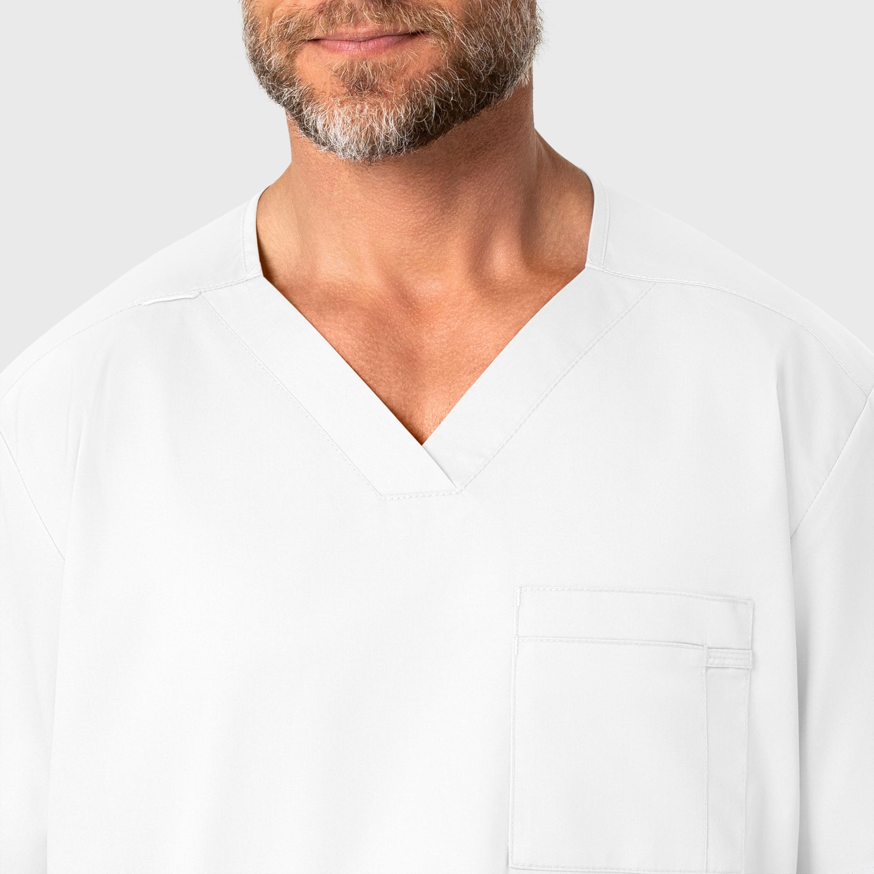 WonderWORK Men's V-Neck Scrub Top White front detail