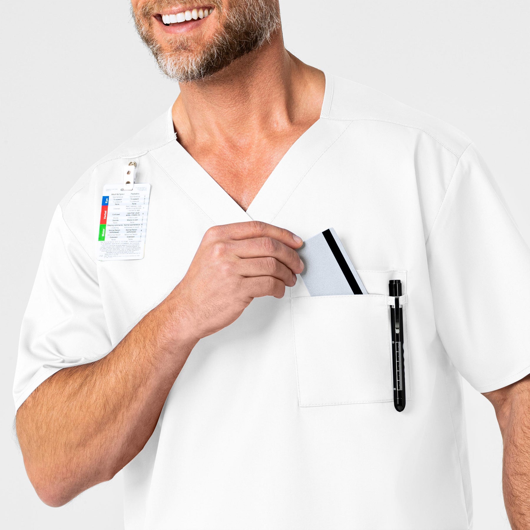 WonderWORK Men's V-Neck Scrub Top White side detail 1