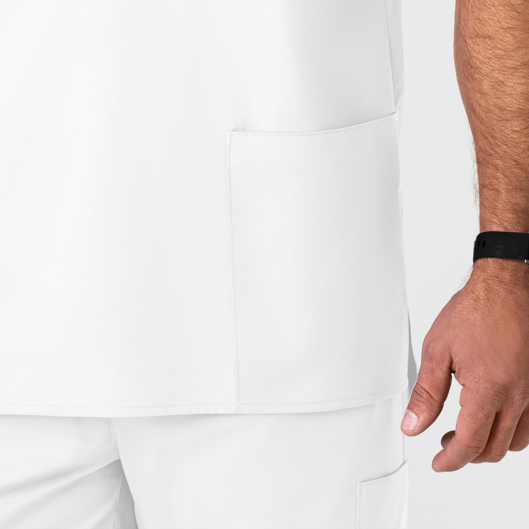 WonderWORK Men's V-Neck Scrub Top White side detail 2