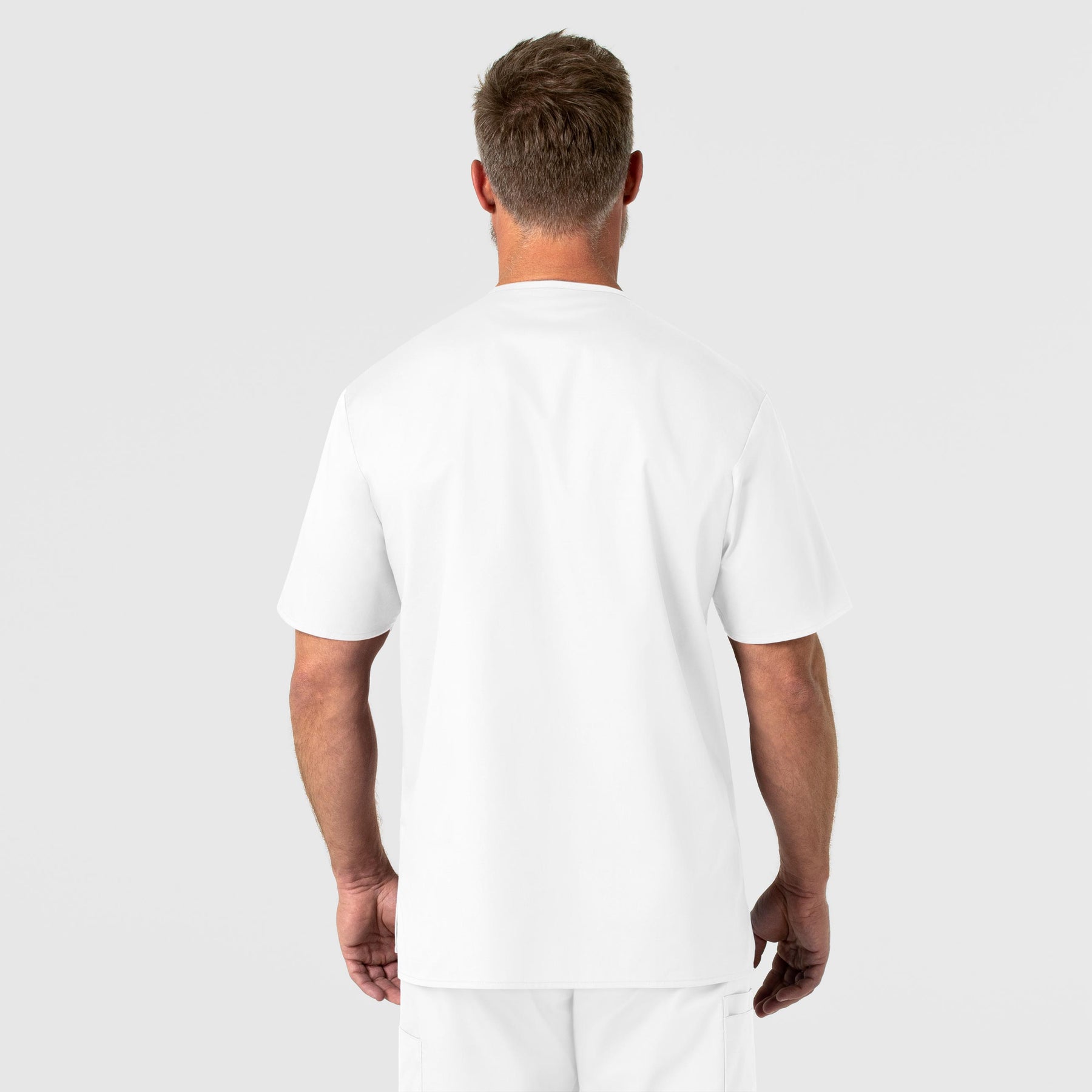 WonderWORK Men's V-Neck Scrub Top White back view