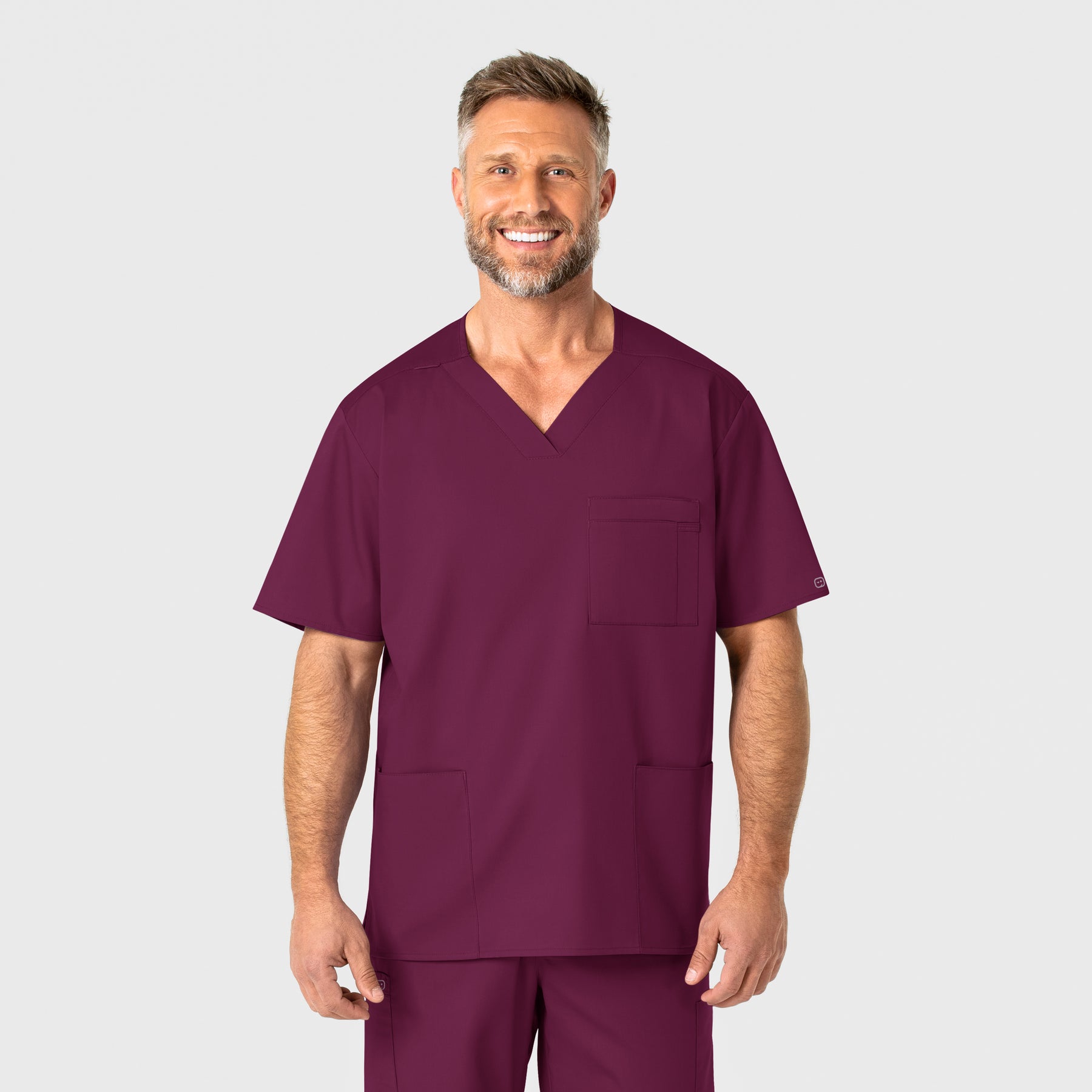 WonderWORK Men's V-Neck Scrub Top - Wine