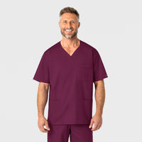 WonderWORK Men's V-Neck Scrub Top - Wine