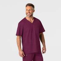 WonderWORK Men's V-Neck Scrub Top - Wine front detail