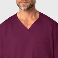 WonderWORK Men's V-Neck Scrub Top Wine front detail