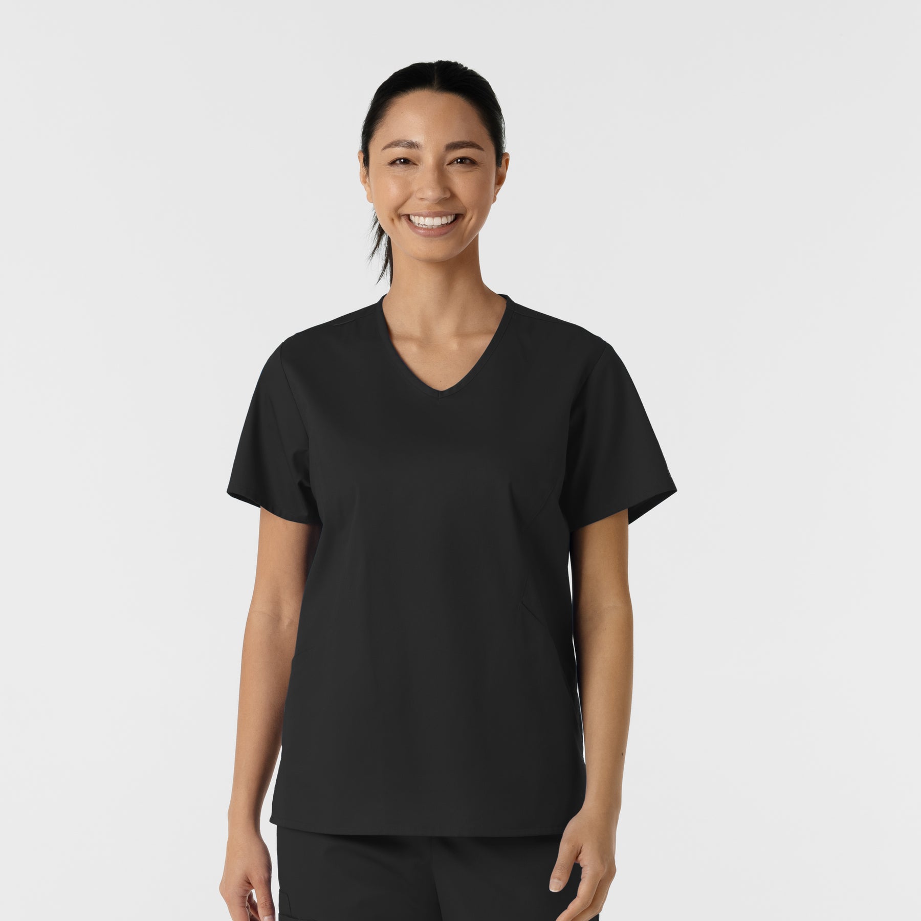 WORK Women's Curved V-Neck Scrub Top Black