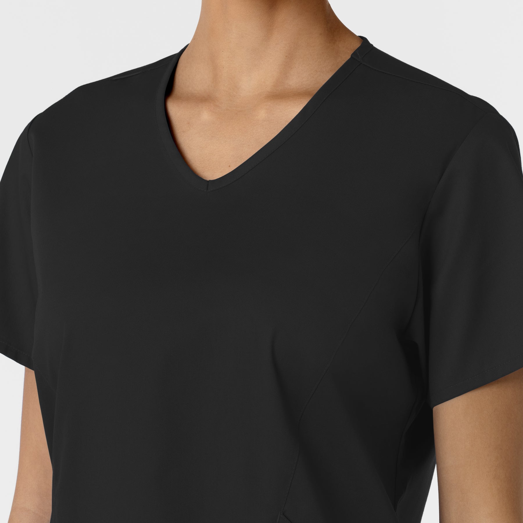 WORK Women's Curved V-Neck Scrub Top Black front detail