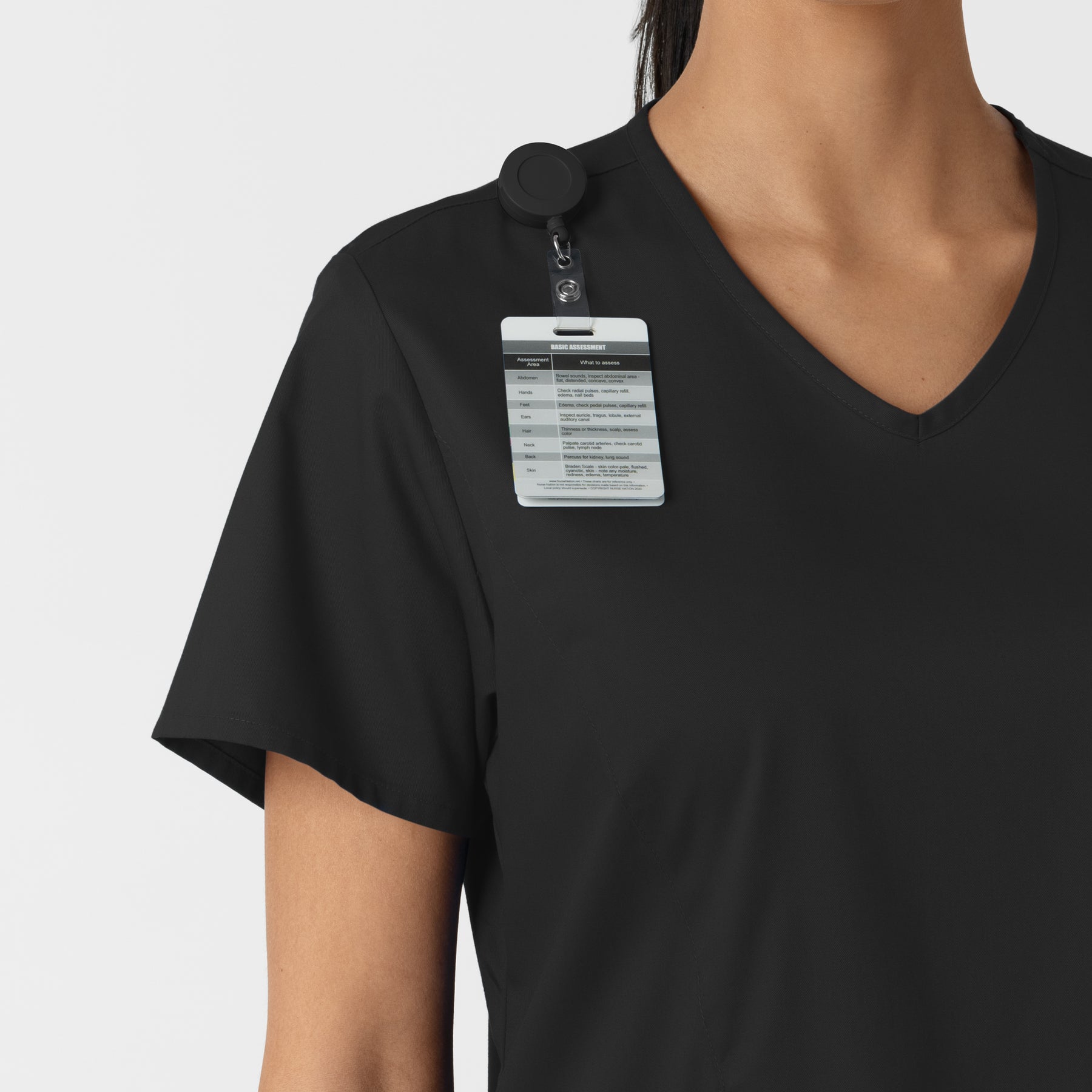WORK Women's Curved V-Neck Scrub Top Black side detail 1