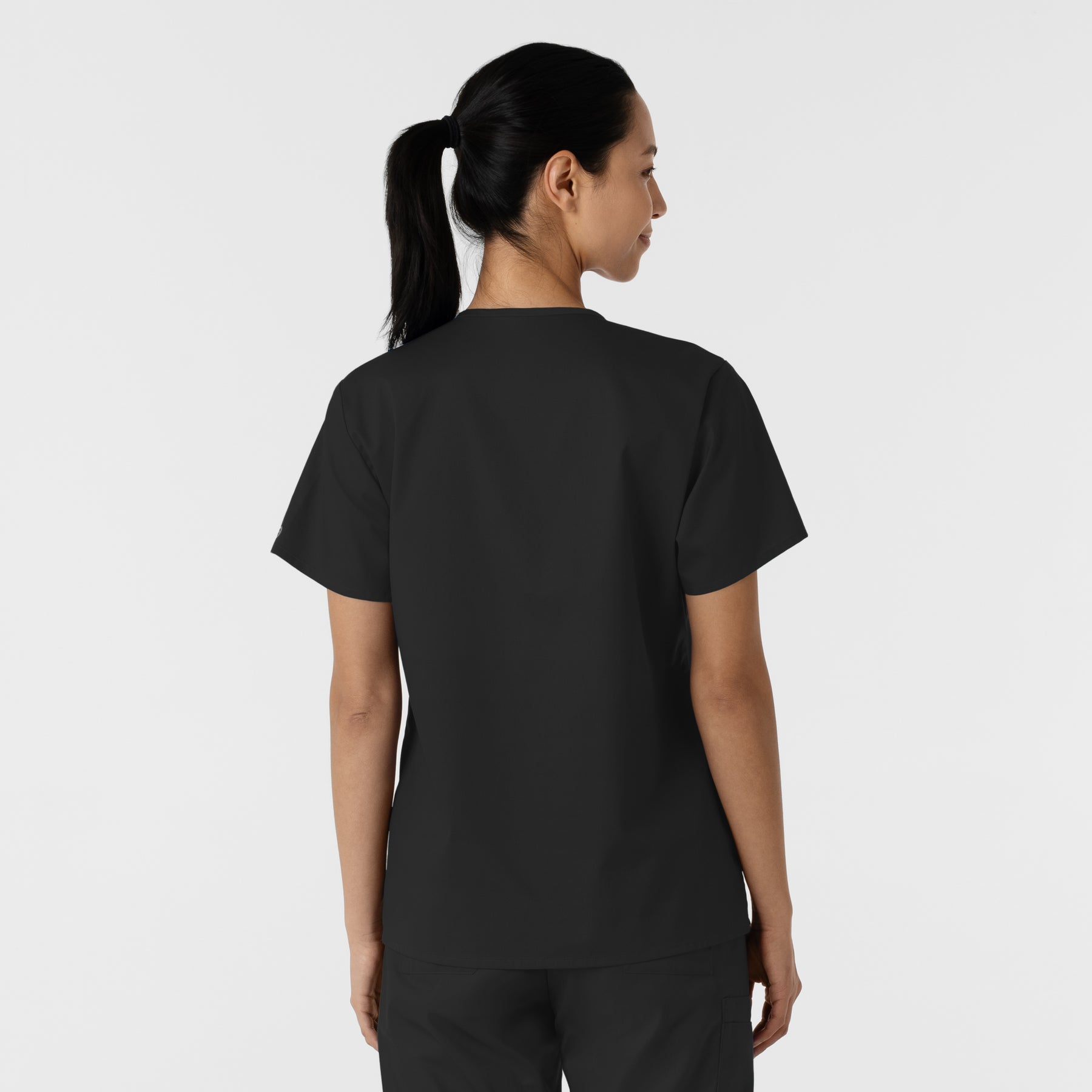 WORK Women's Curved V-Neck Scrub Top Black back view