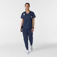 WORK Women's Curved V-Neck Scrub Top Navy full scrub set