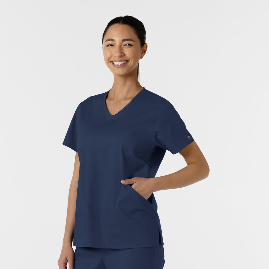WORK Women's Curved V-Neck Scrub Top Navy side view