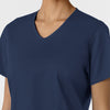 WORK Women's Curved V-Neck Scrub Top Navy front detail