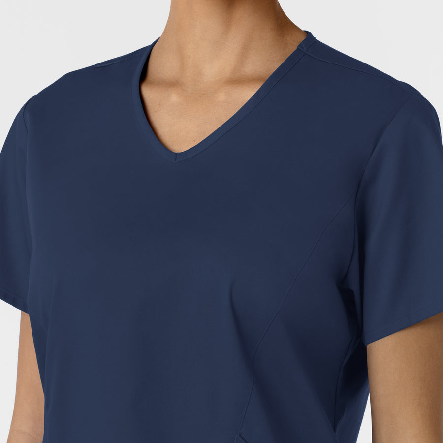 WORK Women's Curved V-Neck Scrub Top Navy front detail