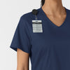 WORK Women's Curved V-Neck Scrub Top Navy side detail 1