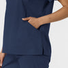 WORK Women's Curved V-Neck Scrub Top Navy hemline detail