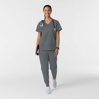 WORK Women's Curved V-Neck Scrub Top Pewter full scrub set