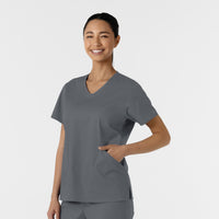 WORK Women's Curved V-Neck Scrub Top Pewter side view