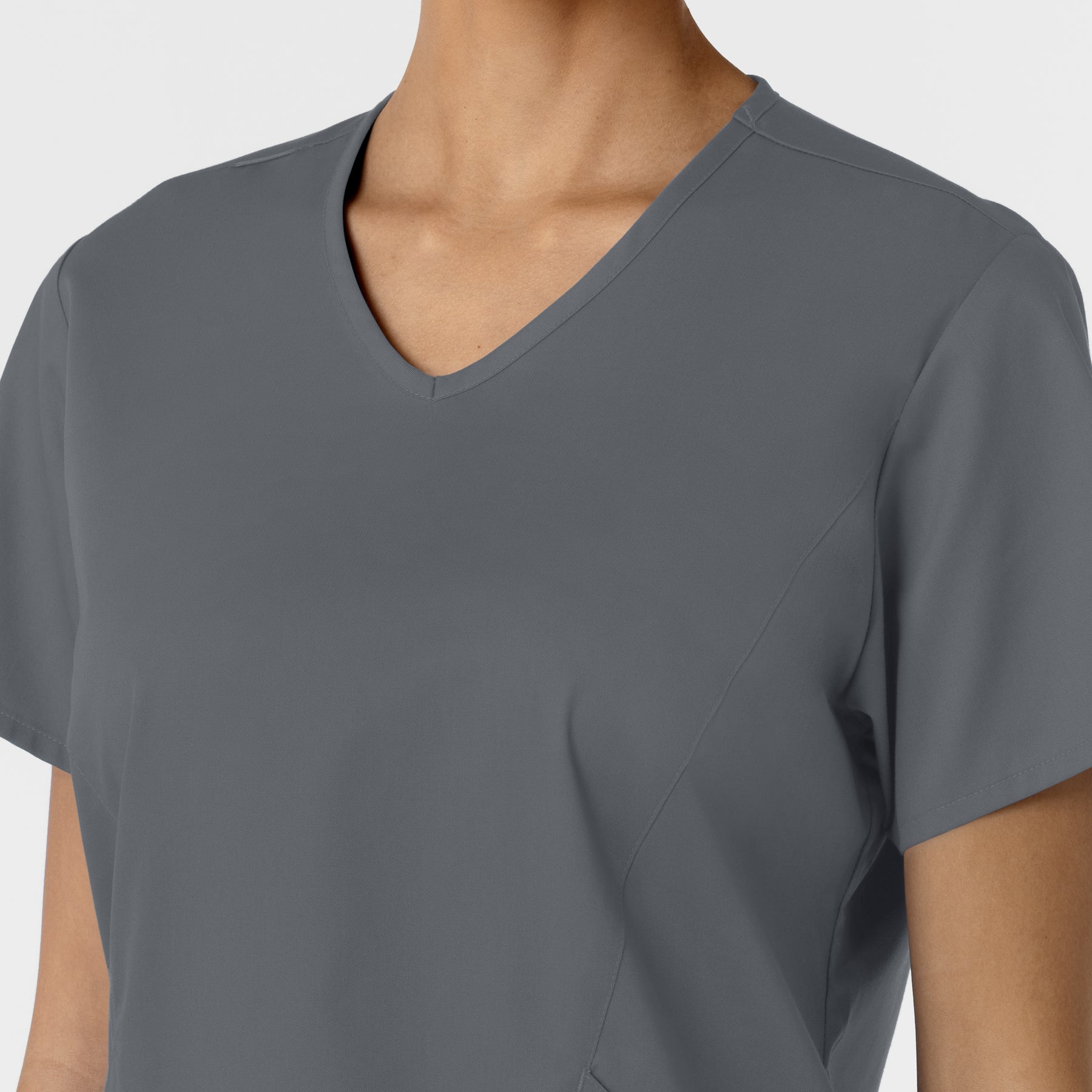 WORK Women's Curved V-Neck Scrub Top Pewter front detail