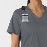 WORK Women's Curved V-Neck Scrub Top Pewter side detail 1