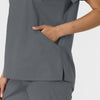 WORK Women's Curved V-Neck Scrub Top Pewter hemline detail