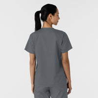 WORK Women's Curved V-Neck Scrub Top Pewter back view