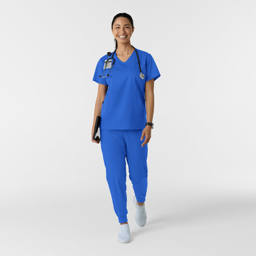 WORK Women's Curved V-Neck Scrub Top Royal full scrub set