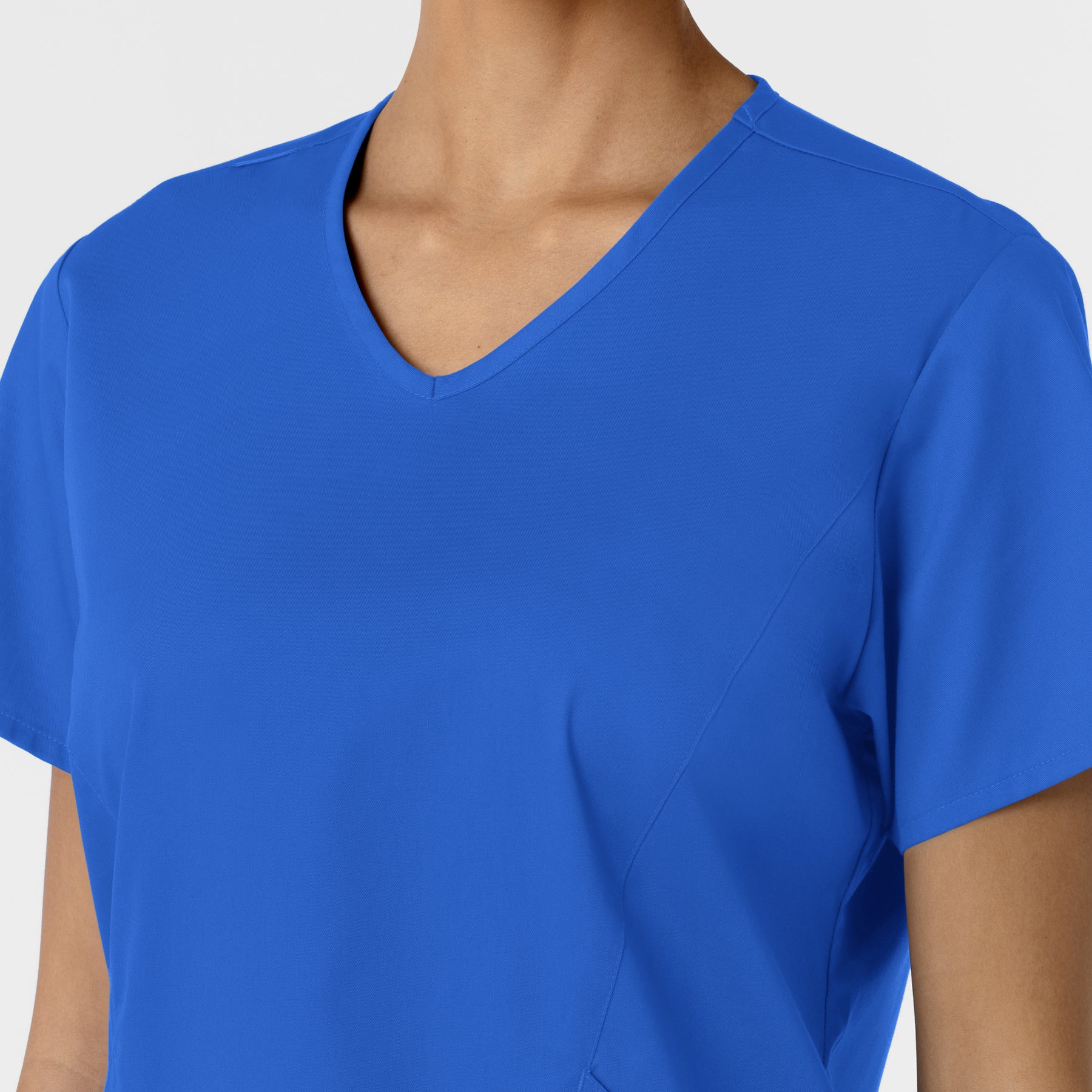 WORK Women's Curved V-Neck Scrub Top Royal front detail