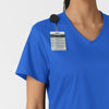 WORK Women's Curved V-Neck Scrub Top Royal side detail 1