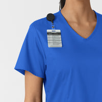 WORK Women's Curved V-Neck Scrub Top Royal side detail 1
