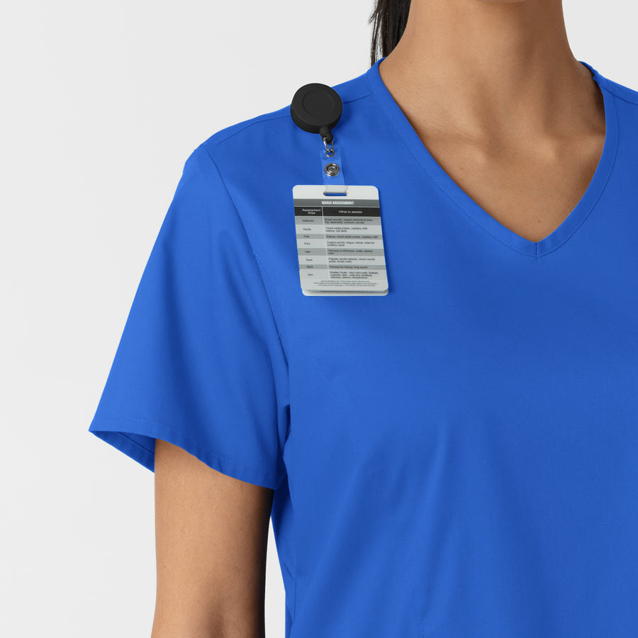 WORK Women's Curved V-Neck Scrub Top Royal side detail 1