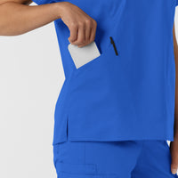 WORK Women's Curved V-Neck Scrub Top Royal side detail 2