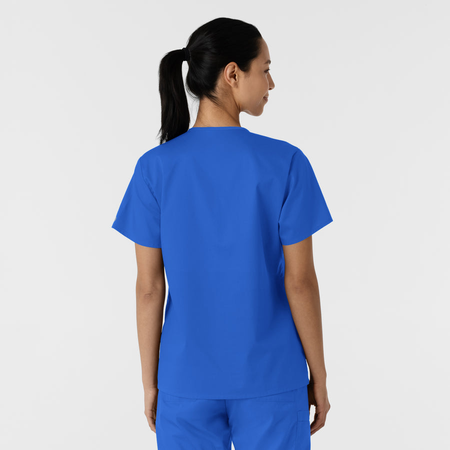WORK Women's Curved V-Neck Scrub Top Royal back view