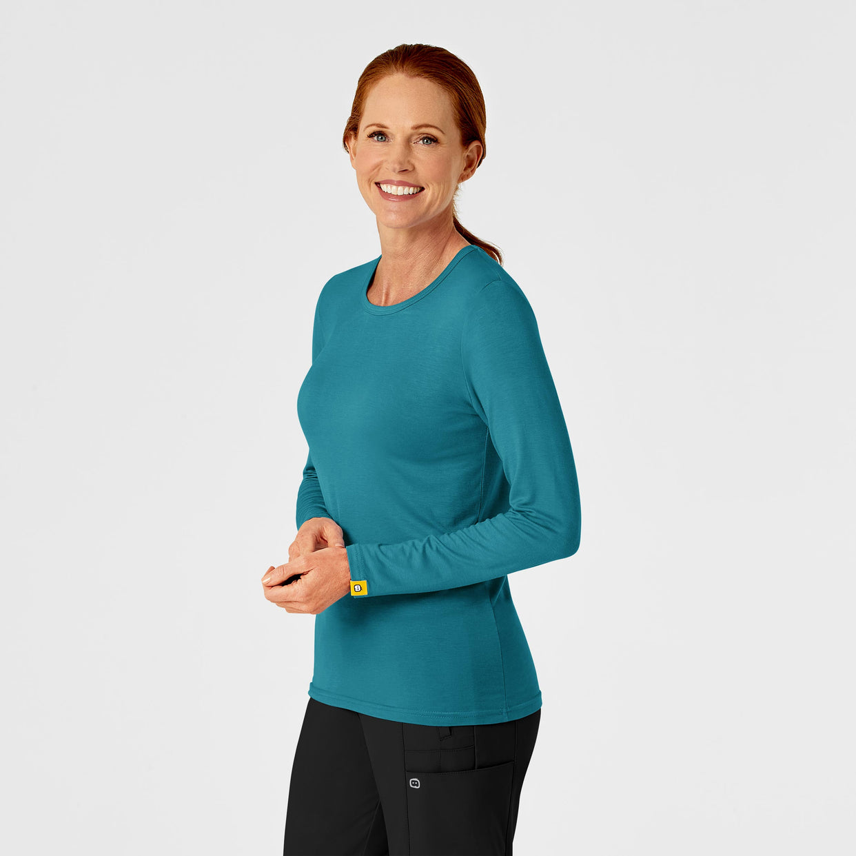 Knits and Layers Women's Long Sleeve Silky Tee Bay Blue side view