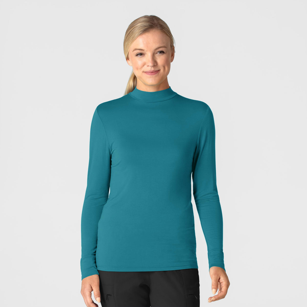 Knits and Layers Women’s Long Sleeve Mock Neck Silky Tee Bay Blue