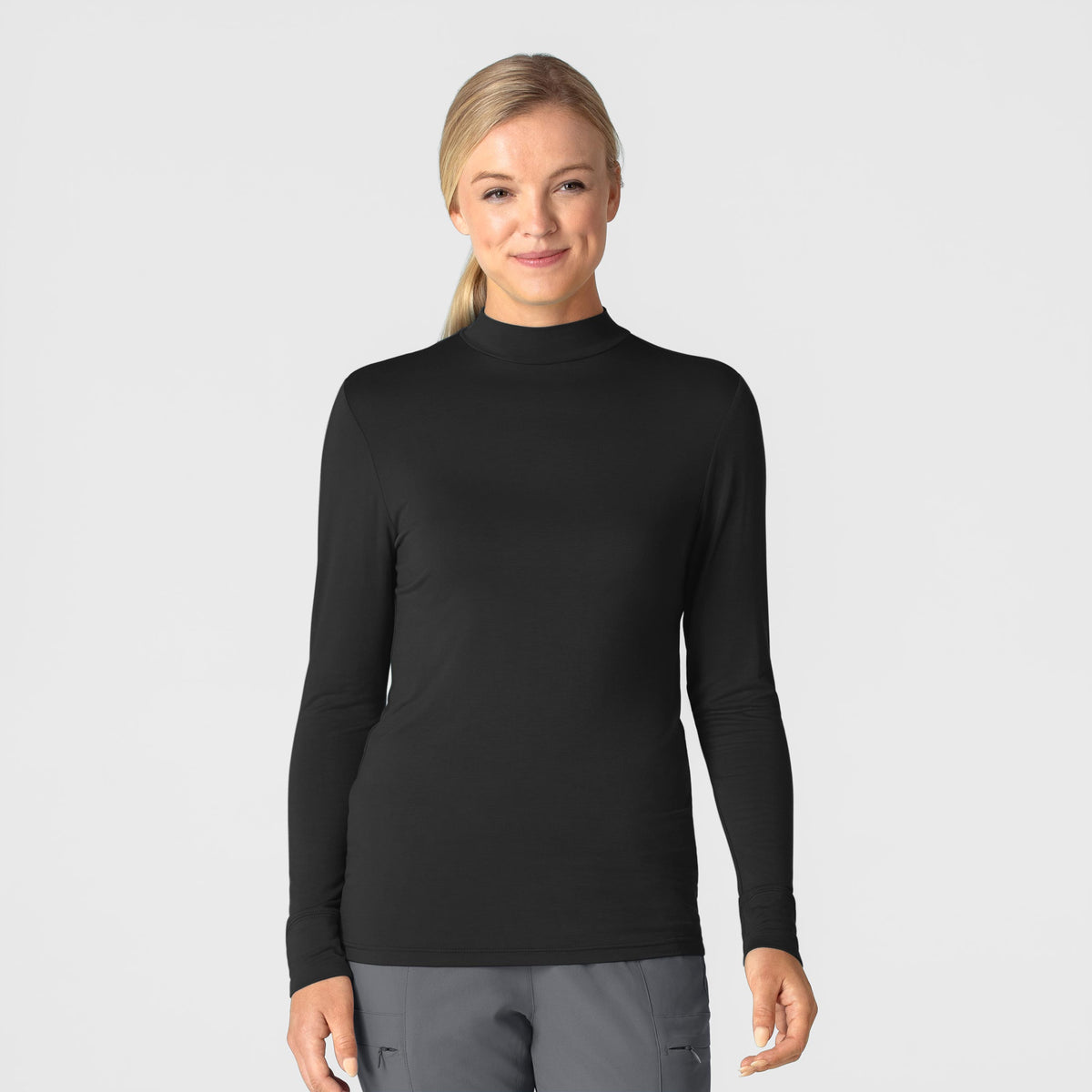 Knits and Layers Women’s Long Sleeve Mock Neck Silky Tee Black
