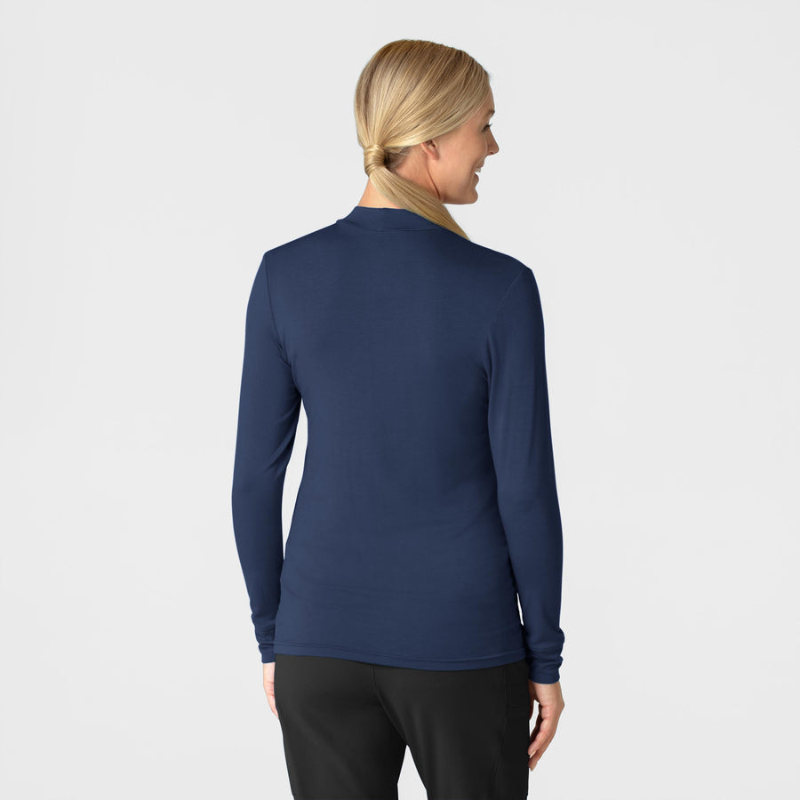 Knits and Layers Women’s Long Sleeve Mock Neck Silky Tee Navy back view