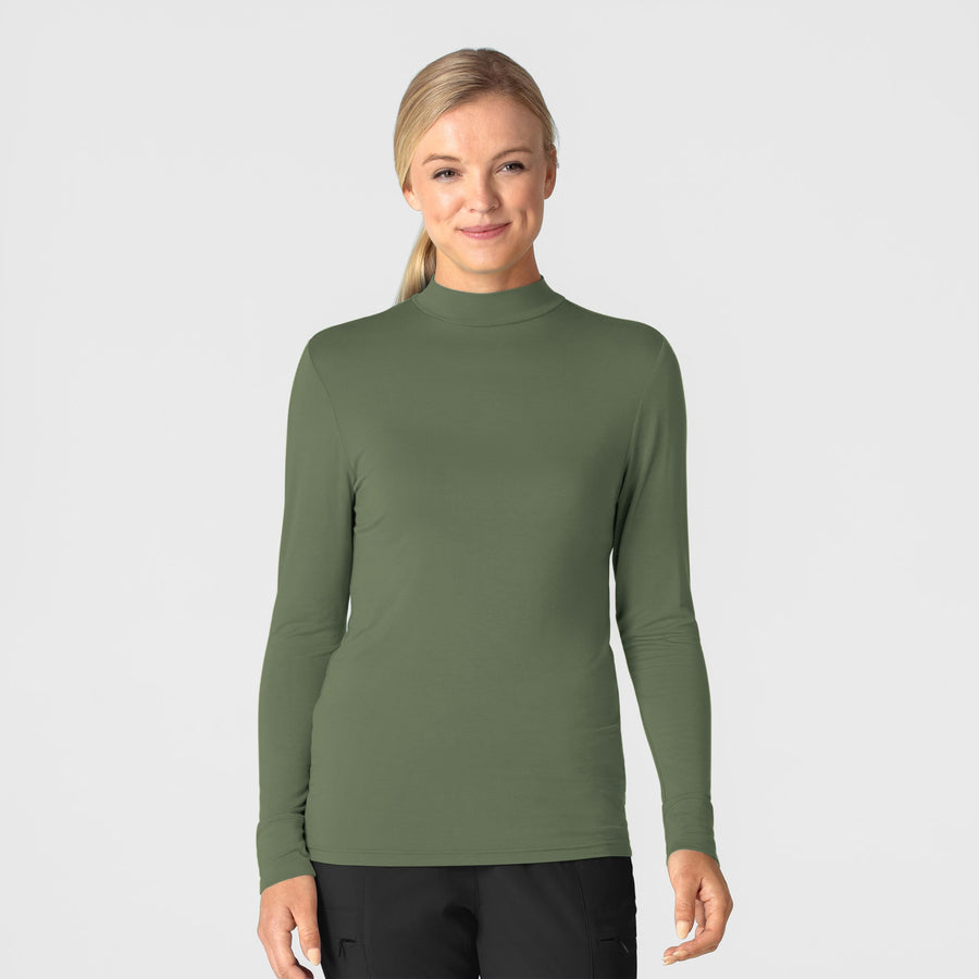Knits and Layers Women’s Long Sleeve Mock Neck Silky Tee Olive