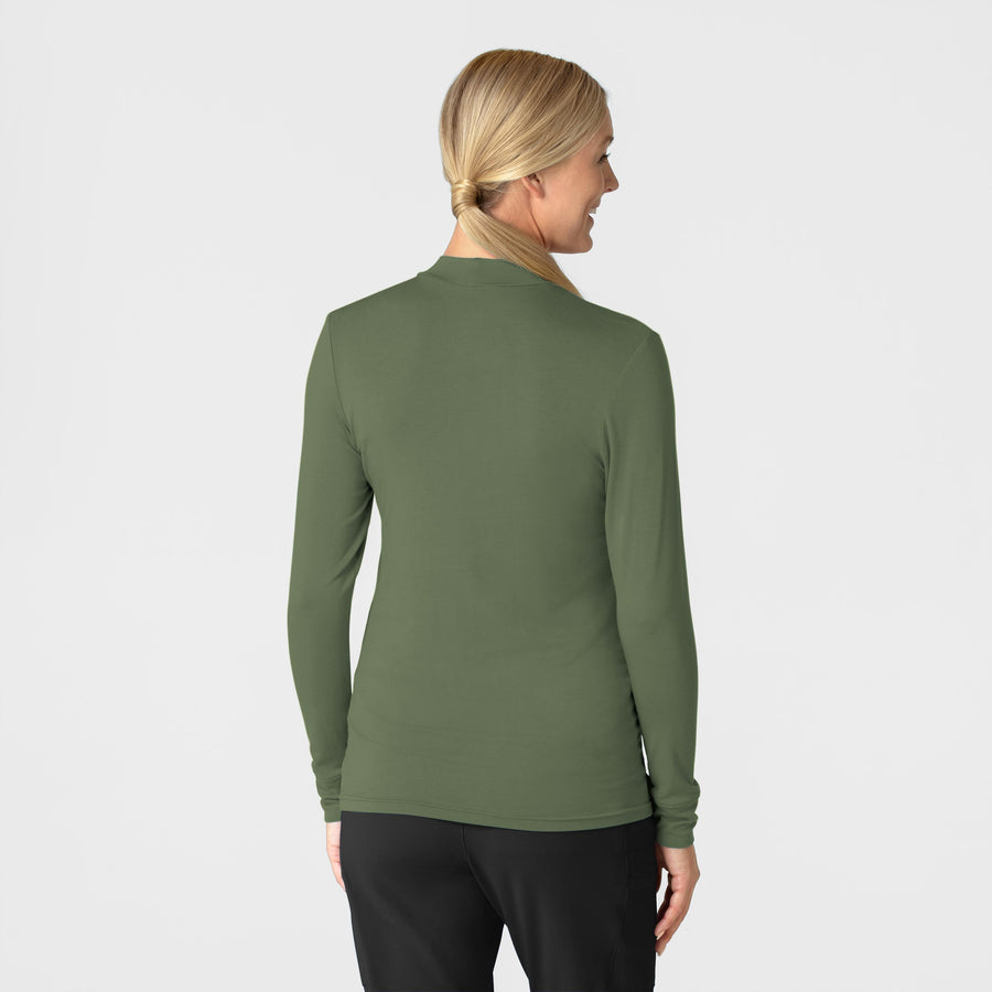 Knits and Layers Women’s Long Sleeve Mock Neck Silky Tee Olive back view