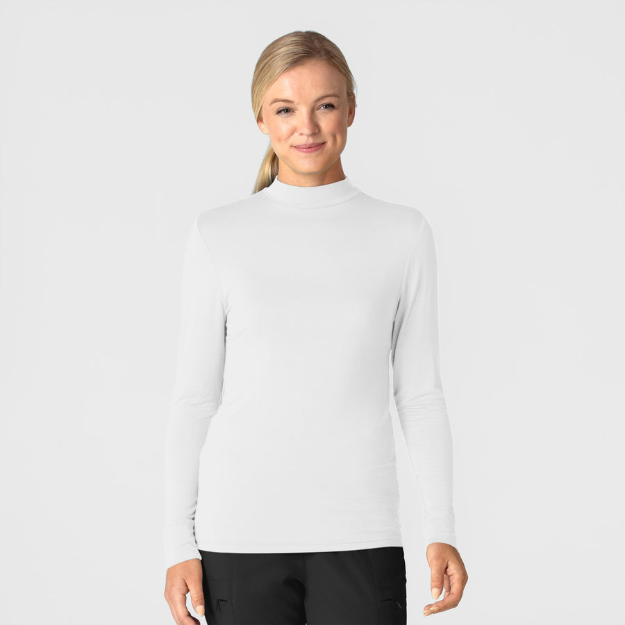 Knits and Layers Women’s Long Sleeve Mock Neck Silky Tee White